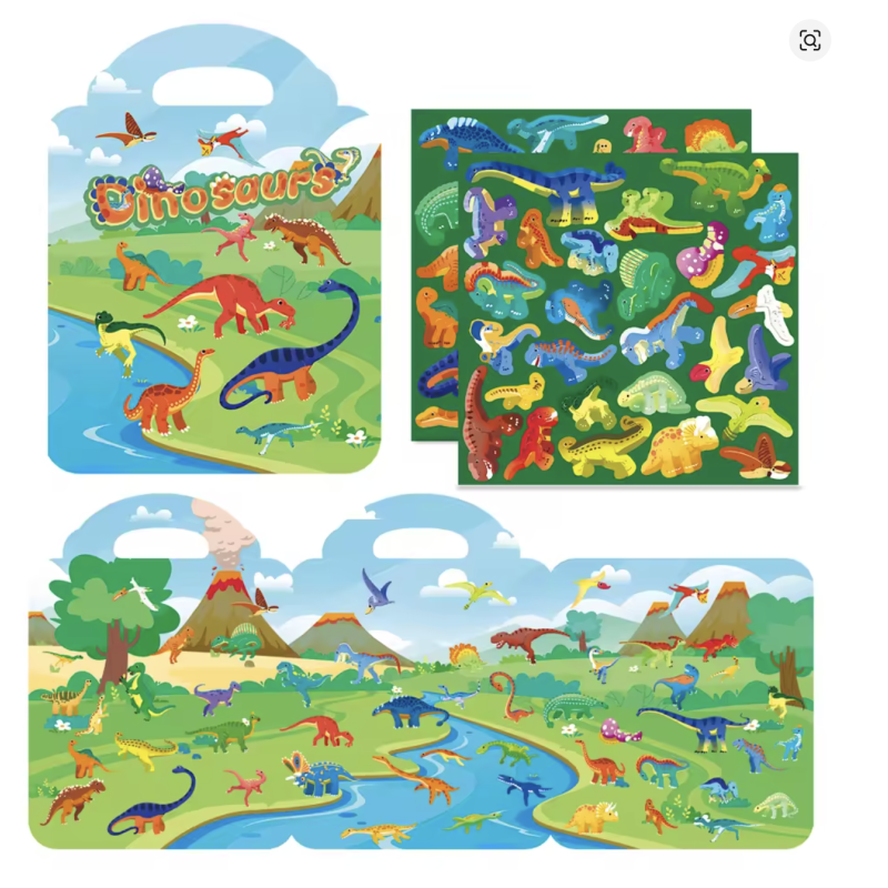 Dinosaur Theme 1PCS Reusable Sticker Book for Kids 2-4 Educational Toy