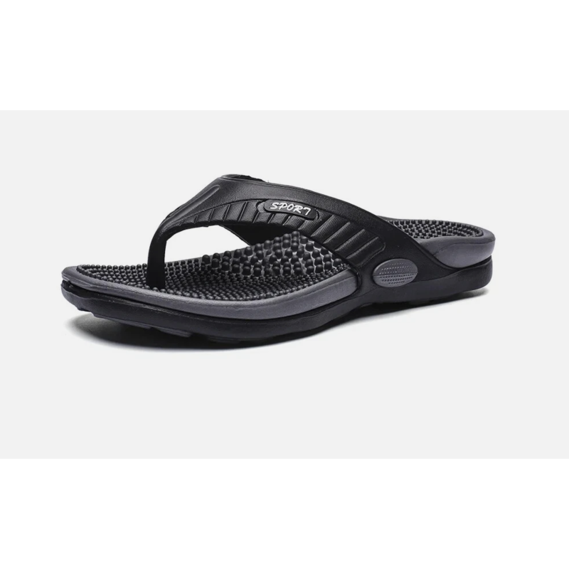707-Black 43 Men’s Massage Flip Flops Summer Breathable Beach Sandals