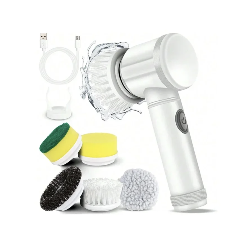 White Electric Spin Scrubber 5-in-1 Power Cleaning Brush with 5 Brush Heads