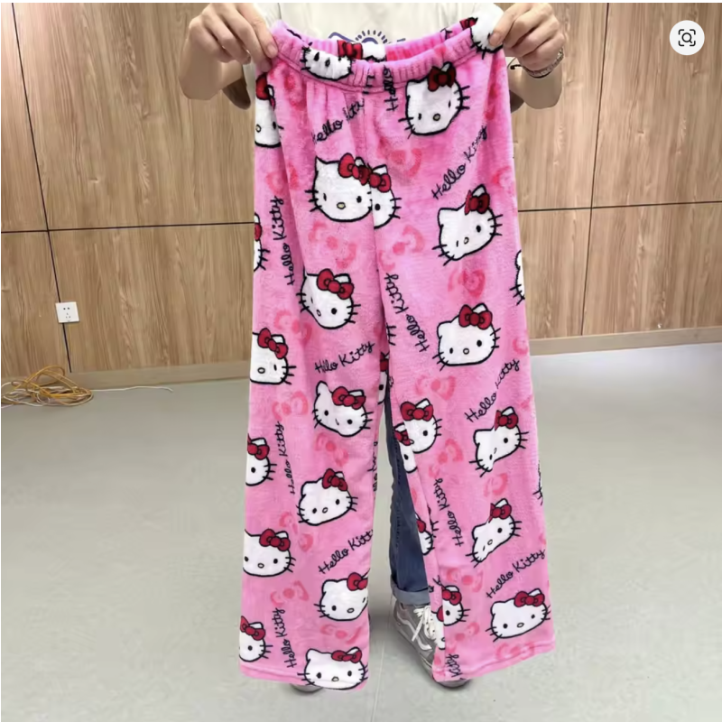 DD 2024 Sanrio Hello Kitty Flannel Pajama Pants M 37–74kg, Kawaii Home Wear