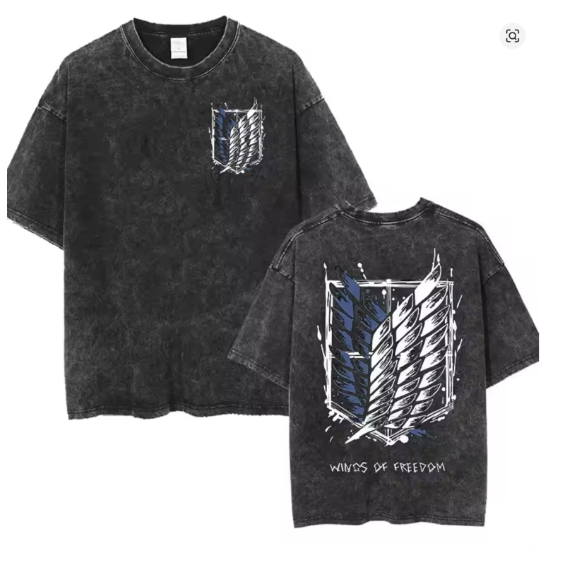 Black Q-6738 Anime Attack on Titan T-Shirt S, Mikasa & Eren Wings of Freedom