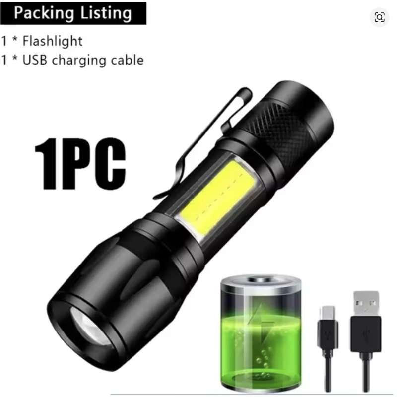 1 PC Mini LED Flashlight COB XPE USB Rechargeable Tactical Torch with Pen Clip