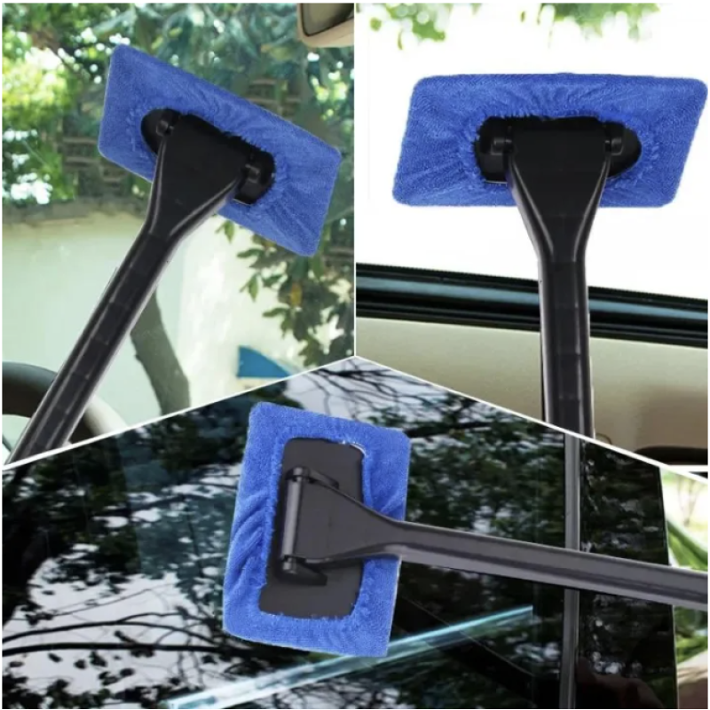 Blue Car Windshield Cleaner Brush Kit with Microfiber Wand and Handle