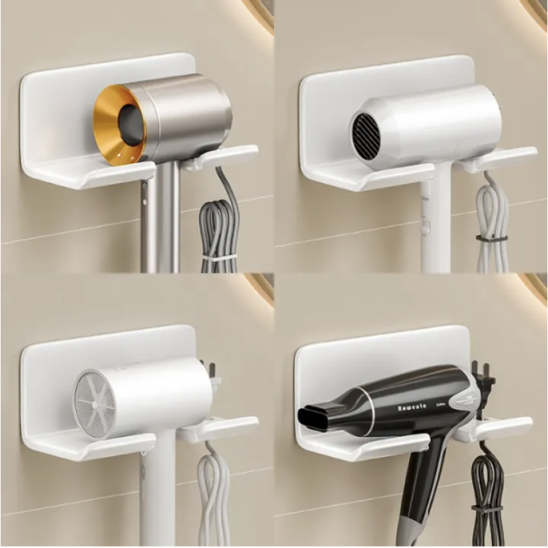 White C1 Wall-Mounted Hair Dryer Holder Stand Organizer for Bathroom