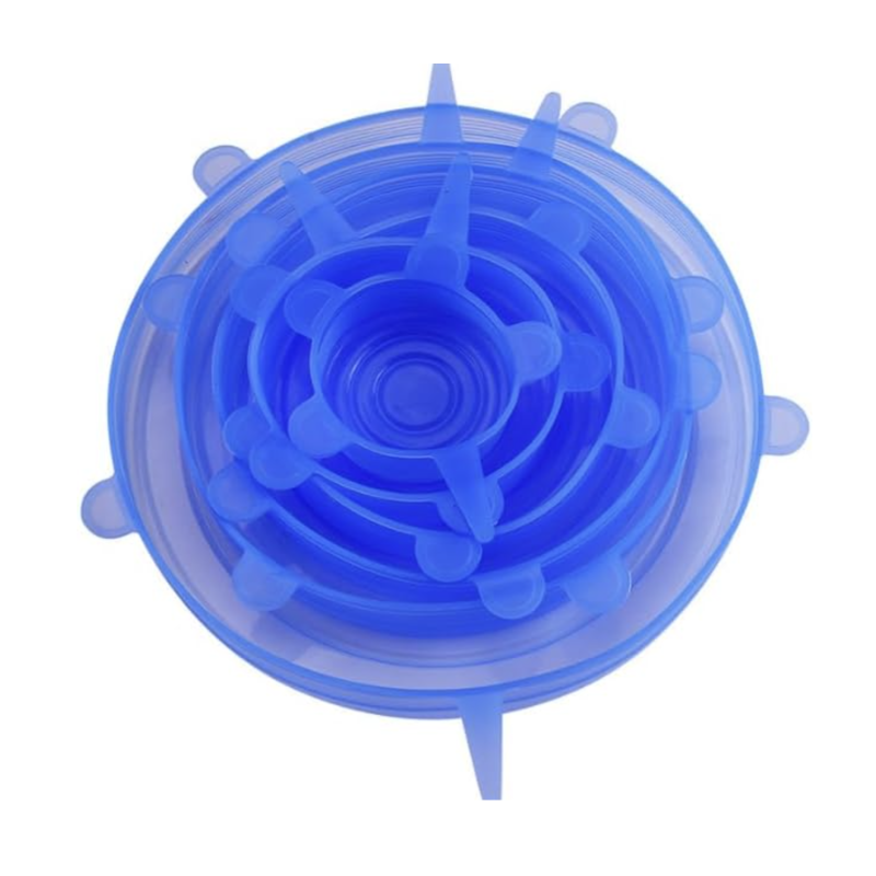 Blue 6PC Food Grade Silicone Stretch Lids Reusable Airtight Covers for Dishes