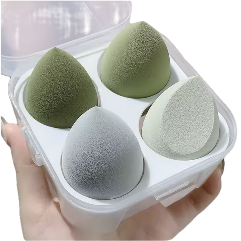 4PC-Green Beauty Egg Makeup Sponge Set – Hydrophilic Non-Latex Jelly Puff