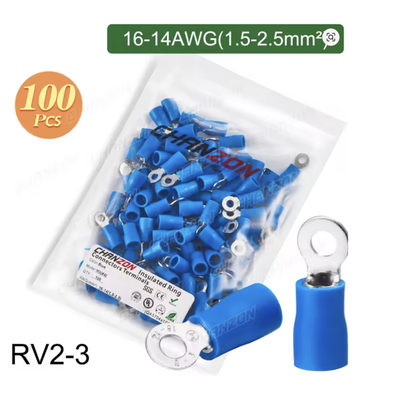 100PCS RV2-3 Electrical Ring Crimp Wire Terminals Connectors Cable Kit