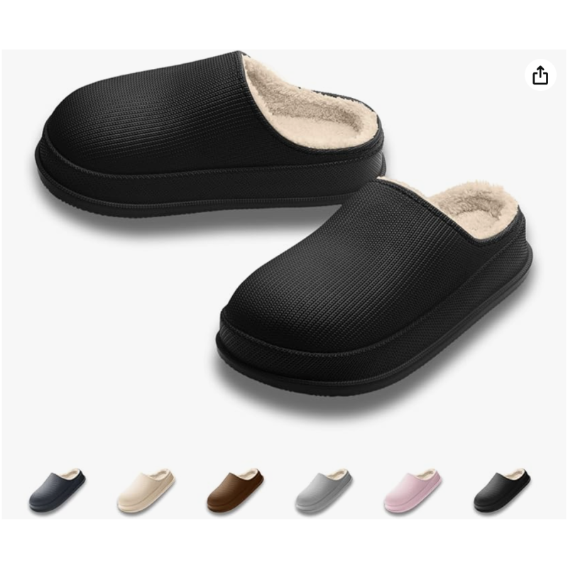 Black 42–43 Original Fur Warm Waterproof Non-Slip Slippers