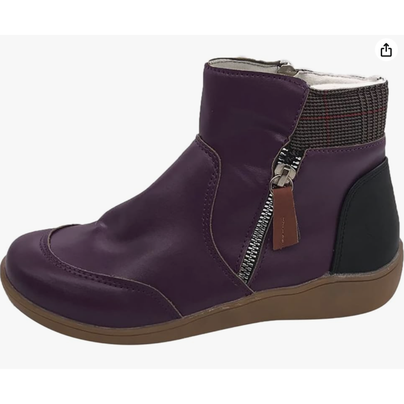 Violet Size 38 Women’s Short Winter Boots Flat Leather Lined Ankle Zipper Shoes