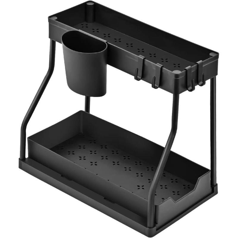 Space-Saving 2-Tier Pull-Out Organizer - Durable Large Capacity Drawer for Kitch