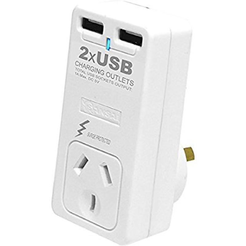 Free shipping PAD102USB Surge Protector With 2 X USB Sansai - 9324747006363