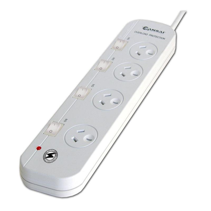 Free shipping 4-Way Individually Switched Power Board Overload/Surge Protection 1m Cord