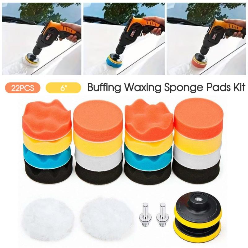 Free shipping 22PCS 6 Inch Car Polishing Buffing Waxing Sponge Pads Kit for Drill