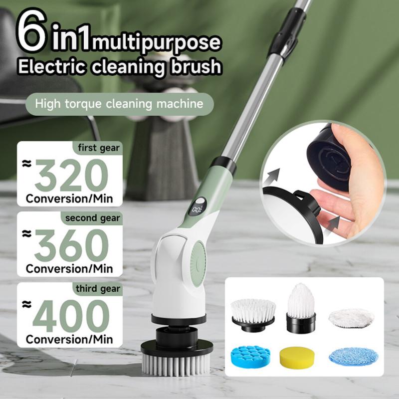 6HEAD Turbo Spin Scrub Mop Bath Cleaning Brush High Floor Scrubber Hurricane Home