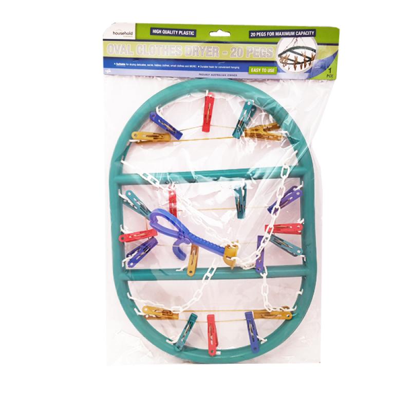 20 Pegs Hanger DryerVSocks Clothing Line Washing Oval Clothes Airer Laundry Bulk