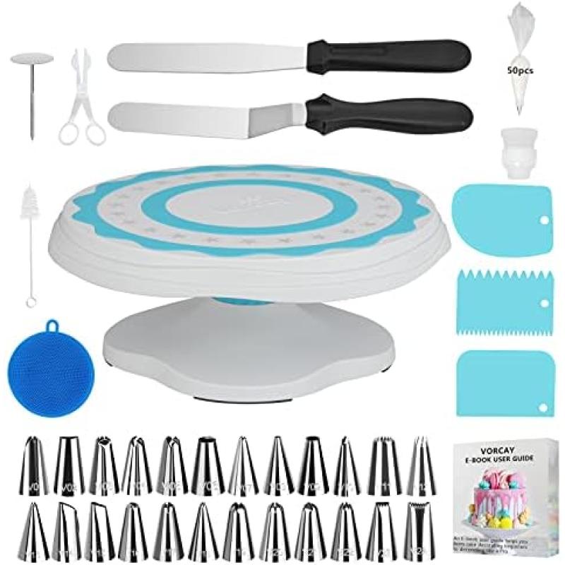85pcs 12'' Cake Decorating Supplies Kit Tool Set with Update Cake Turntable Blue