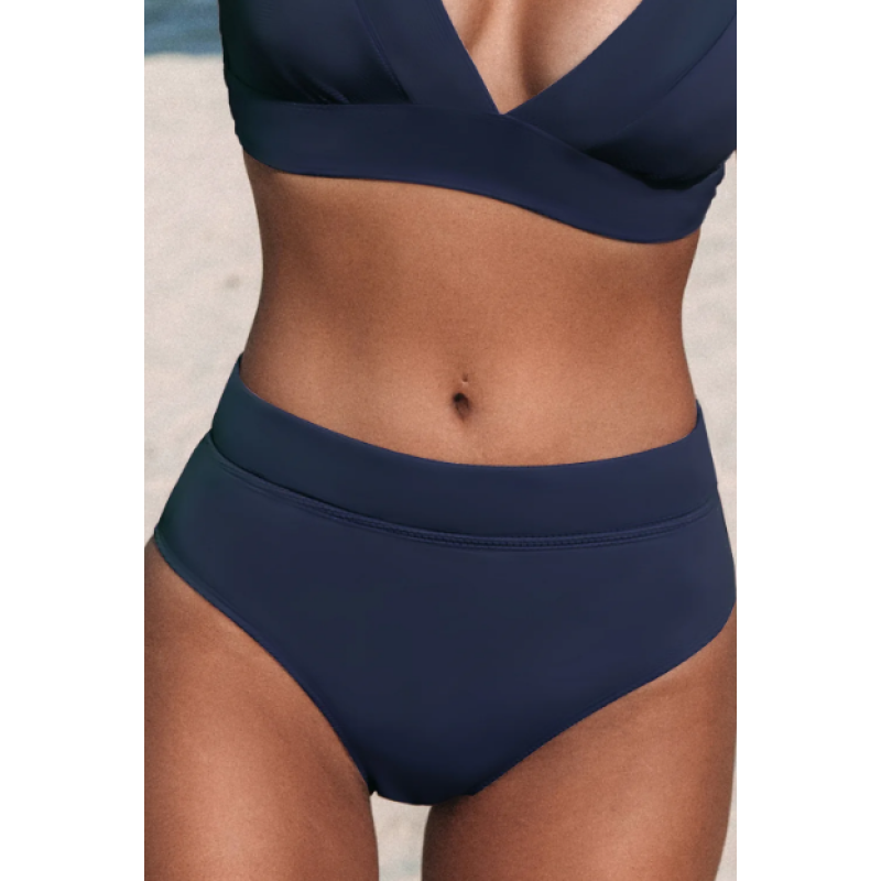 M High Waist Banded Dark Navy Bikini Bottoms