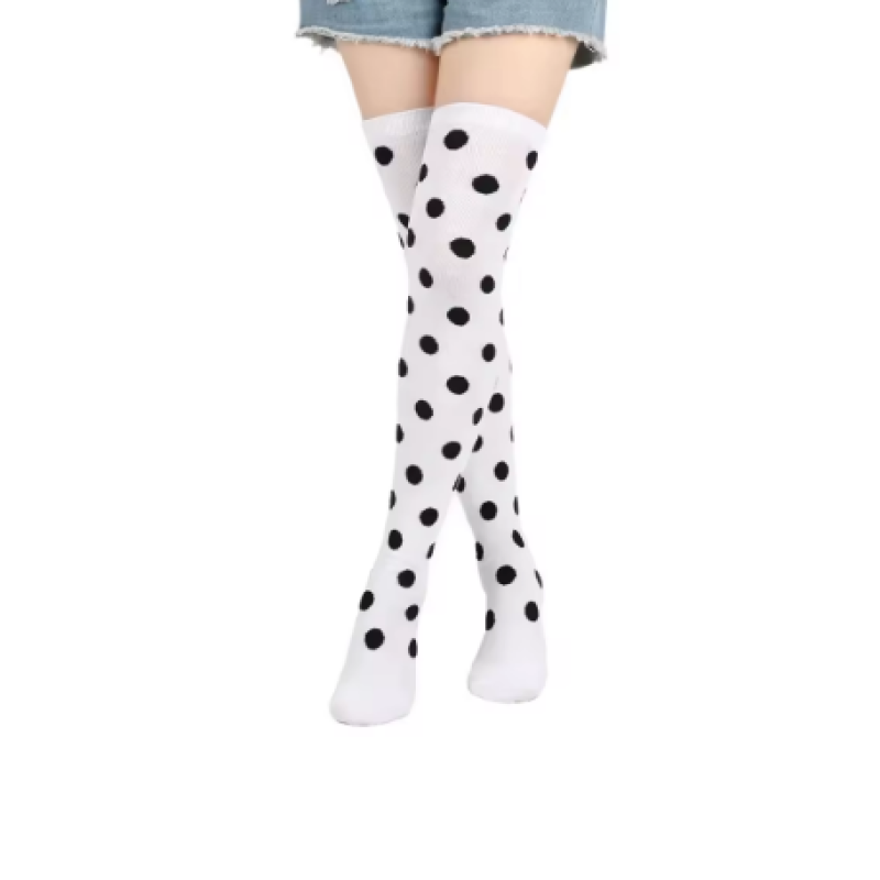 Black Spot White 4 Women's Over-Knee Striped & Polka Dot Socks