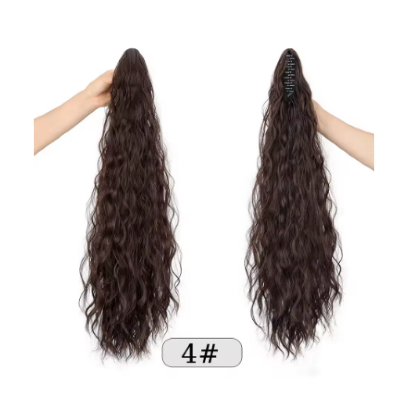 Black brown 26inches Synthetic Long Curly Wavy Claw Clip Ponytail Extension 