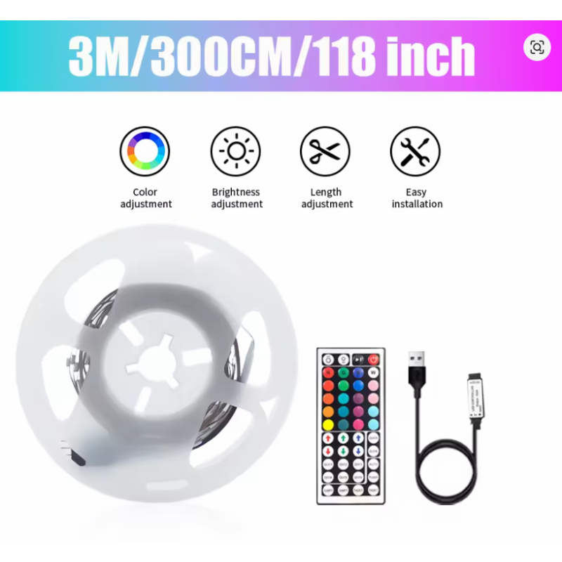 Colorful LED Light Strip with 44-Key IR Controller – Indoor Party Atmosphere Lighting