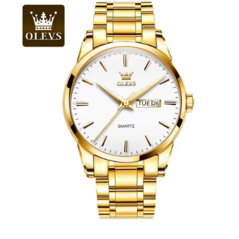 Steel Golden white Classic Gold Men Quartz Wristwatch Stainless Steel Waterproof
