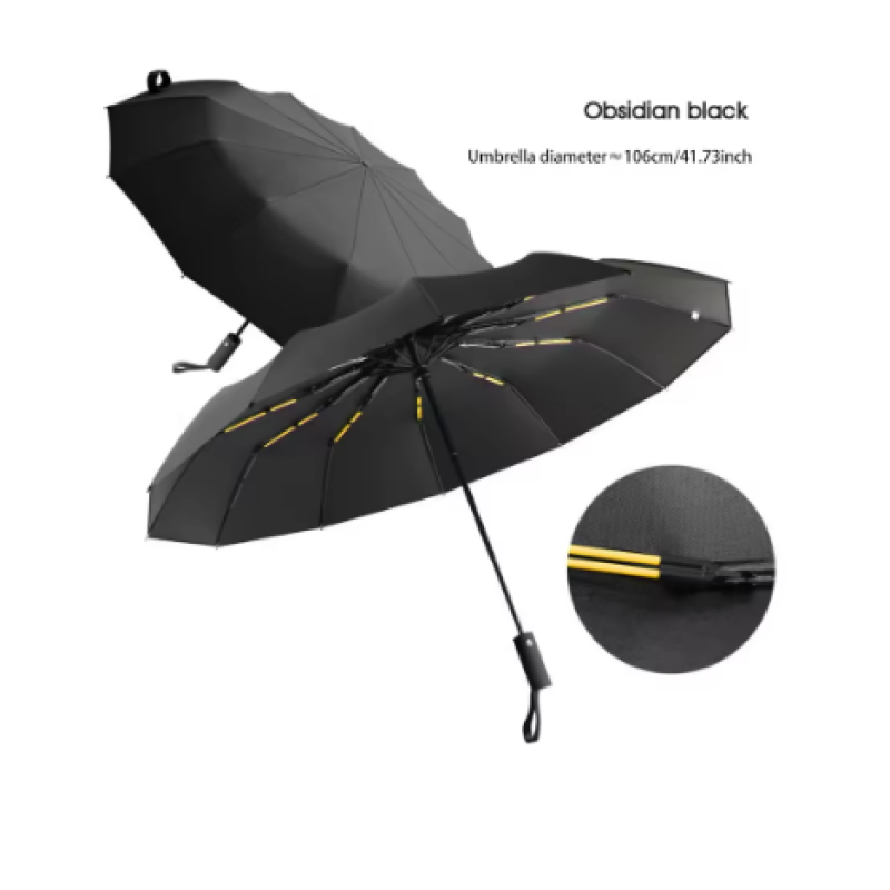 Black Reinforced 24 Bone Umbrella Wind Resistant Anti UV For Men And Women