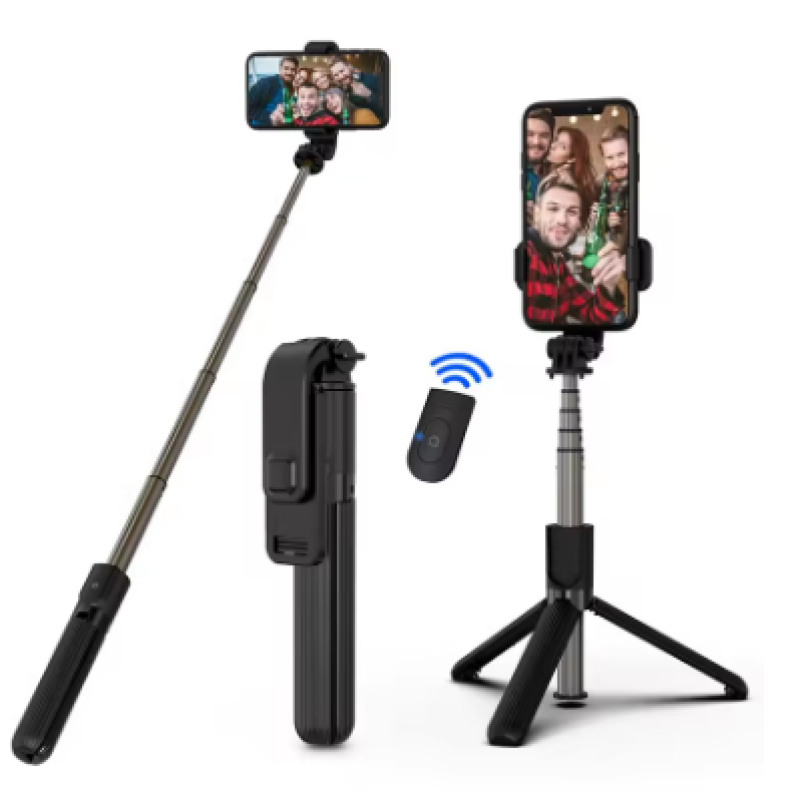black  3-in-1 wireless Bluetooth selfie stick with tripod & phone holder 