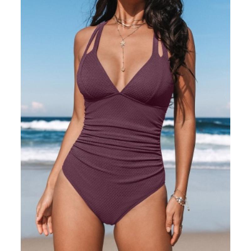 Purple XL Plum Plunging Tummy Control One-Piece