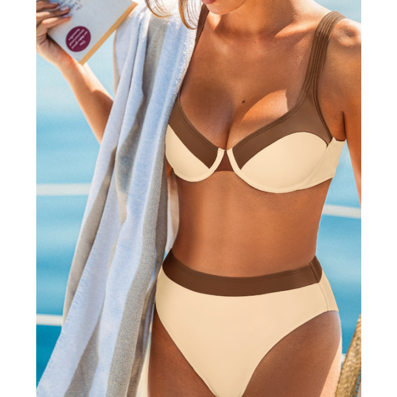 Light Brown L Beyond Nature Tummy Control Bikini Set