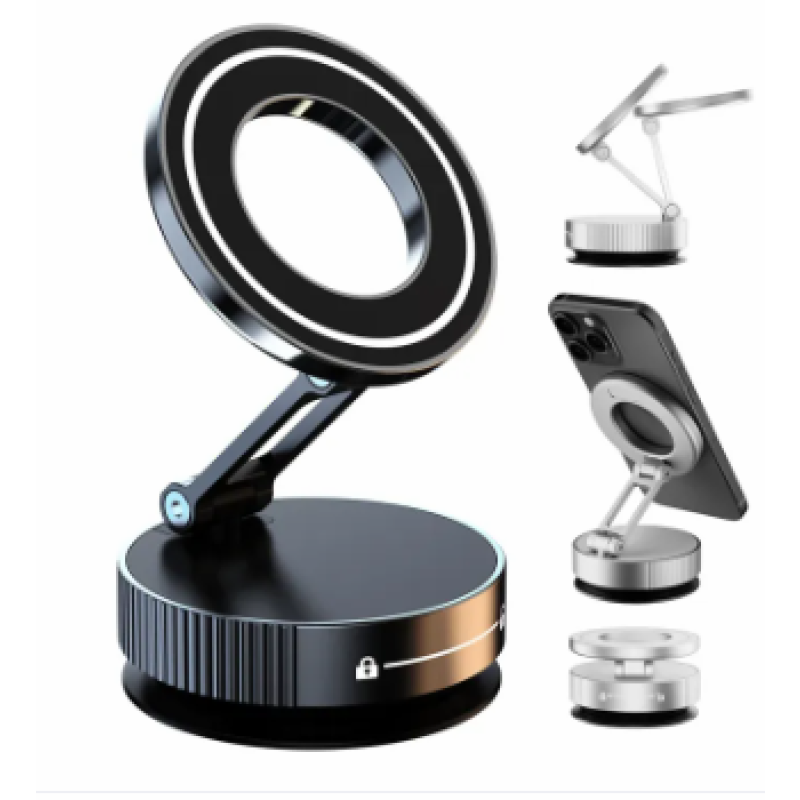 Strong N52 Magnetic Phone Holder – 360° Rotating, Foldable, Vacuum Suction Mount