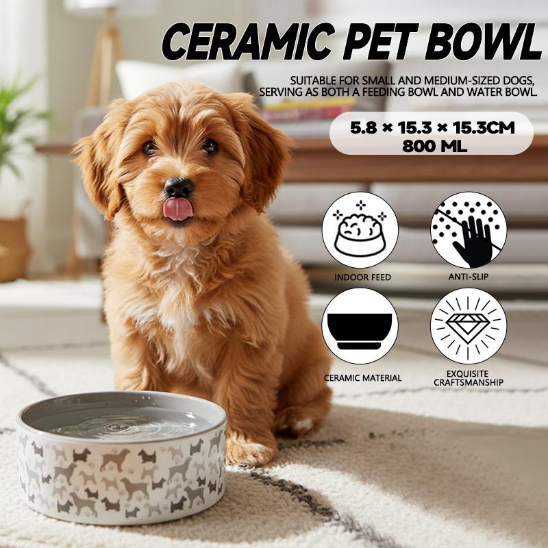 CERAMIC PET BOWL 15.9X6CM DOG & PAW DSN