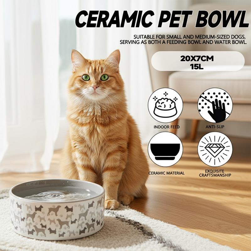 CERAMIC PET BOWL 20X7CM DOG & PAW DSN