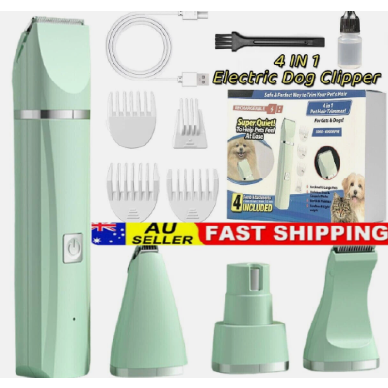 Green 4 In 1 Pet Hair Trimmer Electric Charging Shaver Cat Dog Clippers Grooming Kit