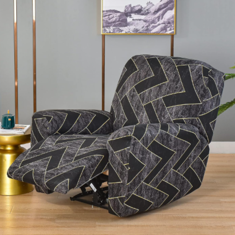 1-Seater Recliner Chair Cover – 4-Piece Printed Stretch Slipcover with Pocket