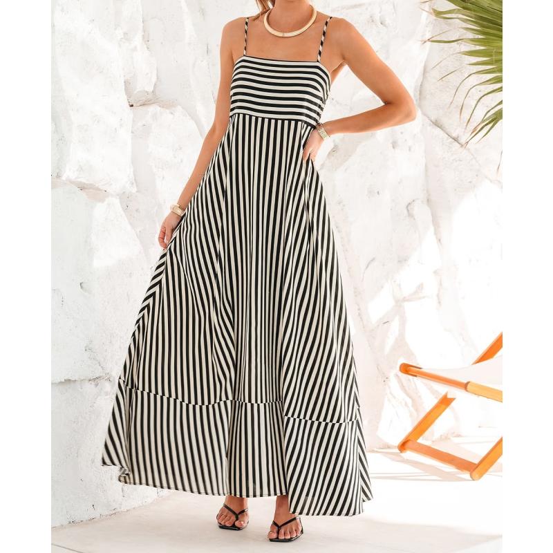 Size L Multi Color Subtle Lines Striped Maxi Dress