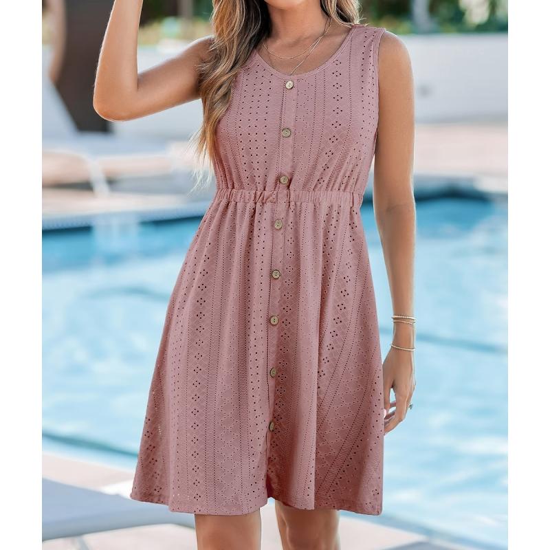 Size L Pink Sleeveless Scoop Neck Cover-Up Mini Dress