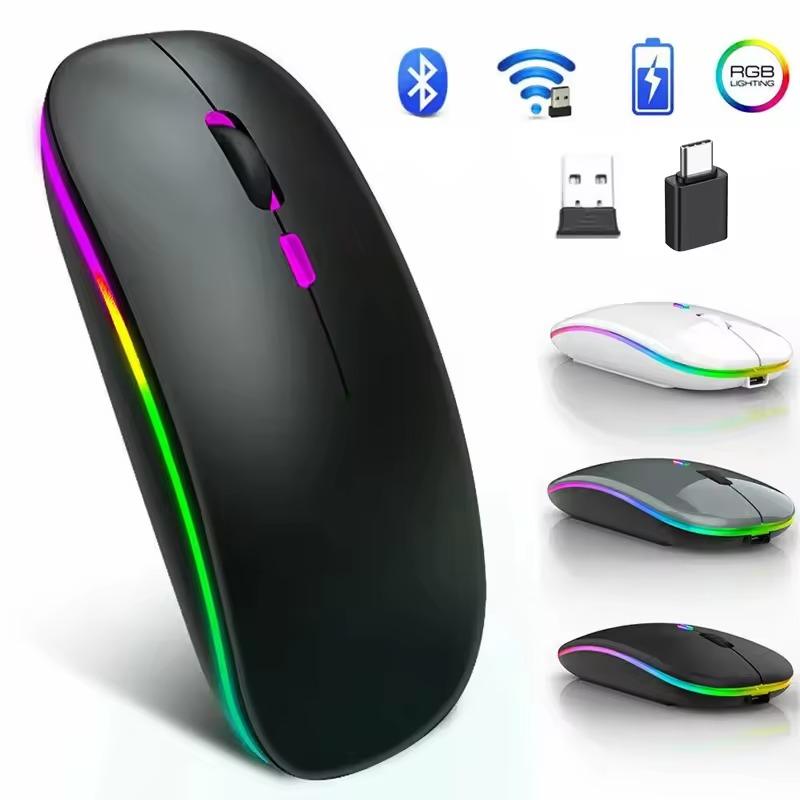 Black Wireless Mouse Bluetooth--compatible RGB Rechargeable Mouses