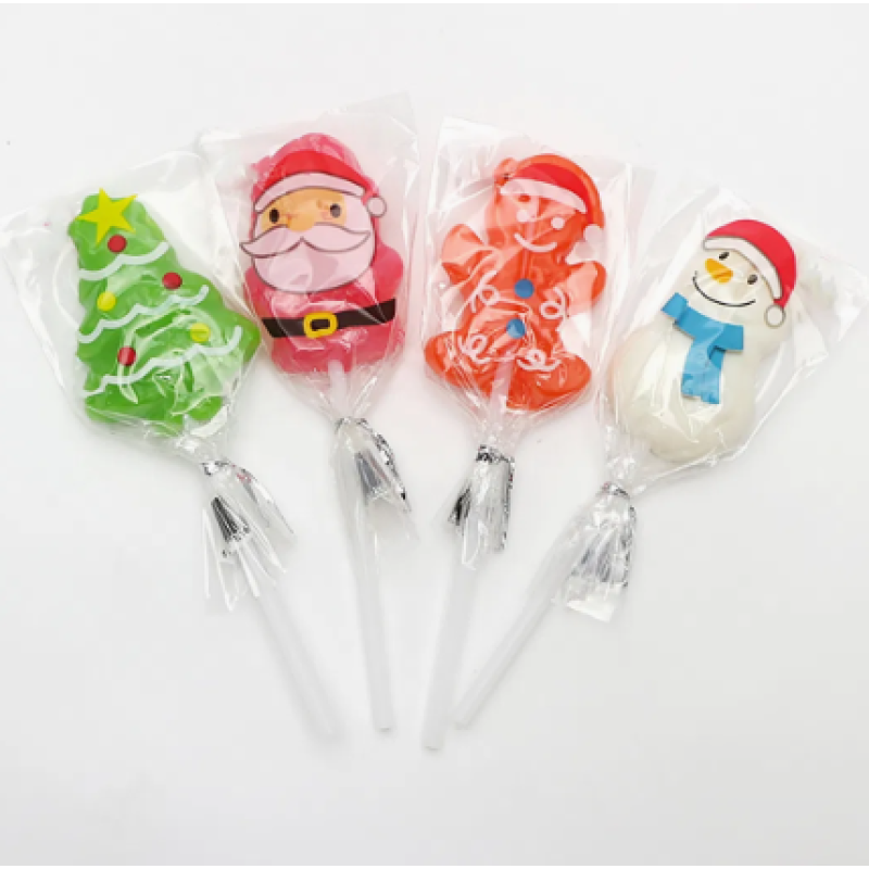 Candy Lollipops Christmas Characters 30pk 15g Each Santa/Red - Strawberry, Christmas Tree/Green - Ap