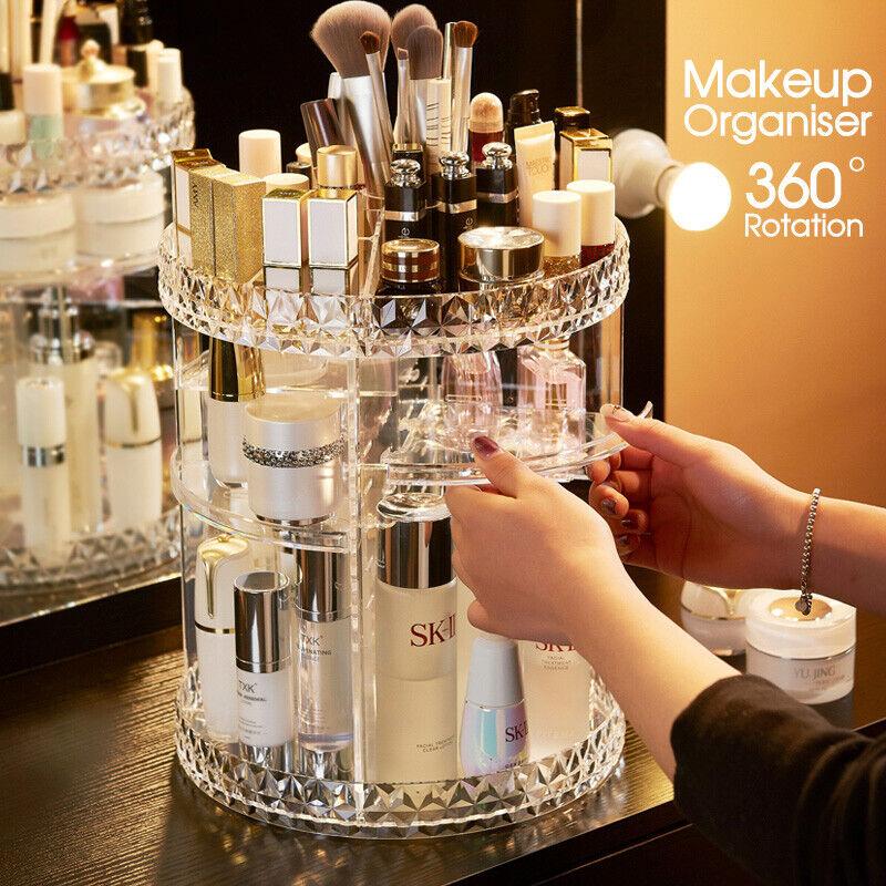 Acrylic Makeup Organiser 360 3 Layer Rotating Clear Cosmetics Holder Storage AU