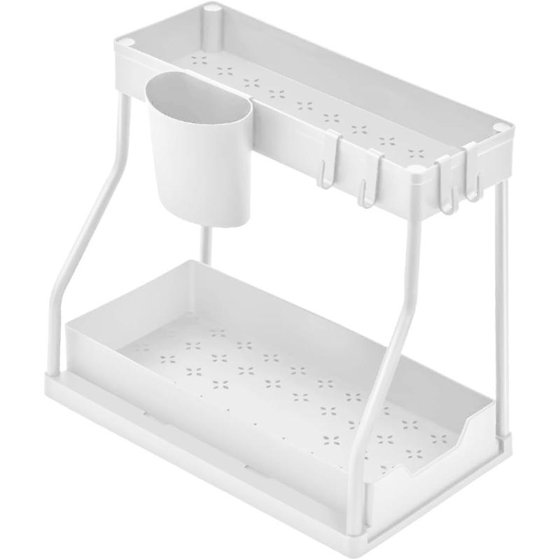 Space-Saving 2-Tier Pull-Out Organizer - Durable Large Capacity Drawer for Kitch