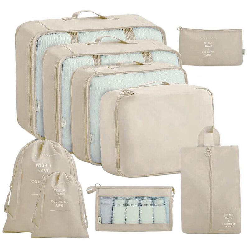 9x Packing Cubes Travel Pouches Luggage Organiser Clothes Suitcase Storage Bag
