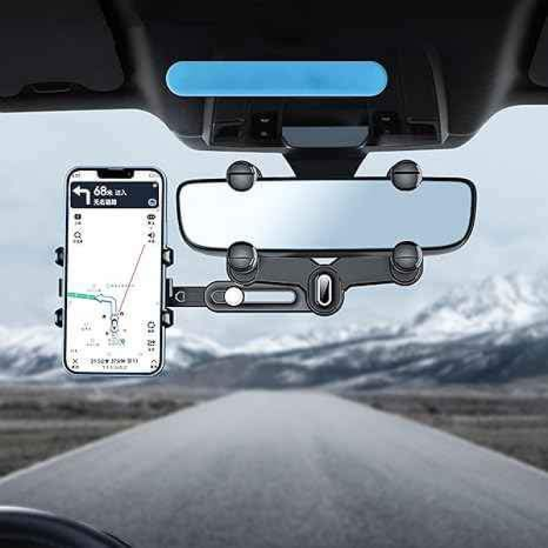 Car rearview mirror rearview mirror holder navigation retractable multi-function mobile phone holder
