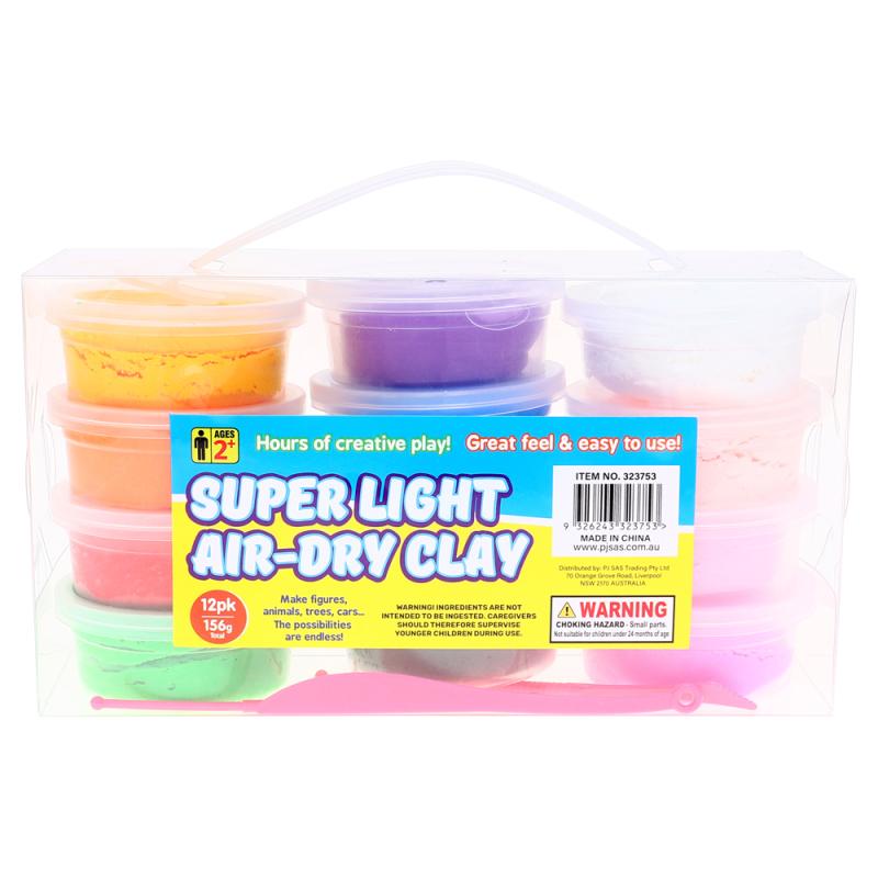 Air Dry Clay Super Light 12pk 13g Each with 12 Assorted Colours