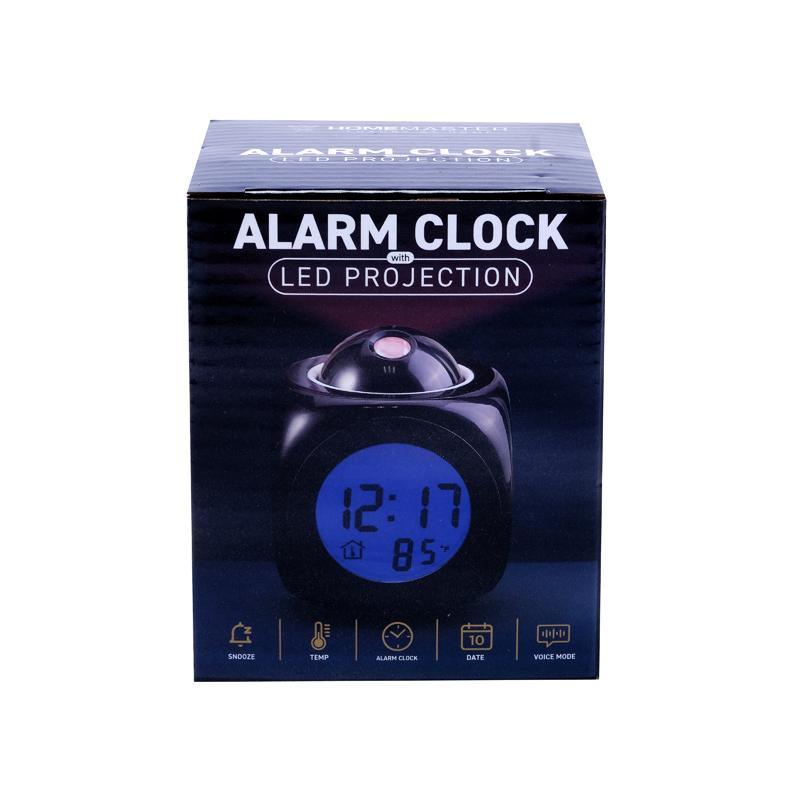 Alarm Clock with 180 Degree Light Projection Battery Operated Black 10cm x 8cm x 8cm