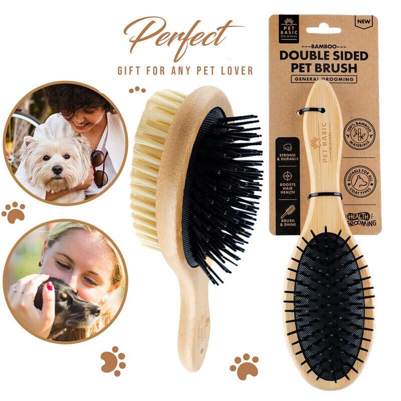 Pet Bamboo Double Sided Grooming Brush (Bristle & Pin) 22cm x 6cm x 5.2cm 